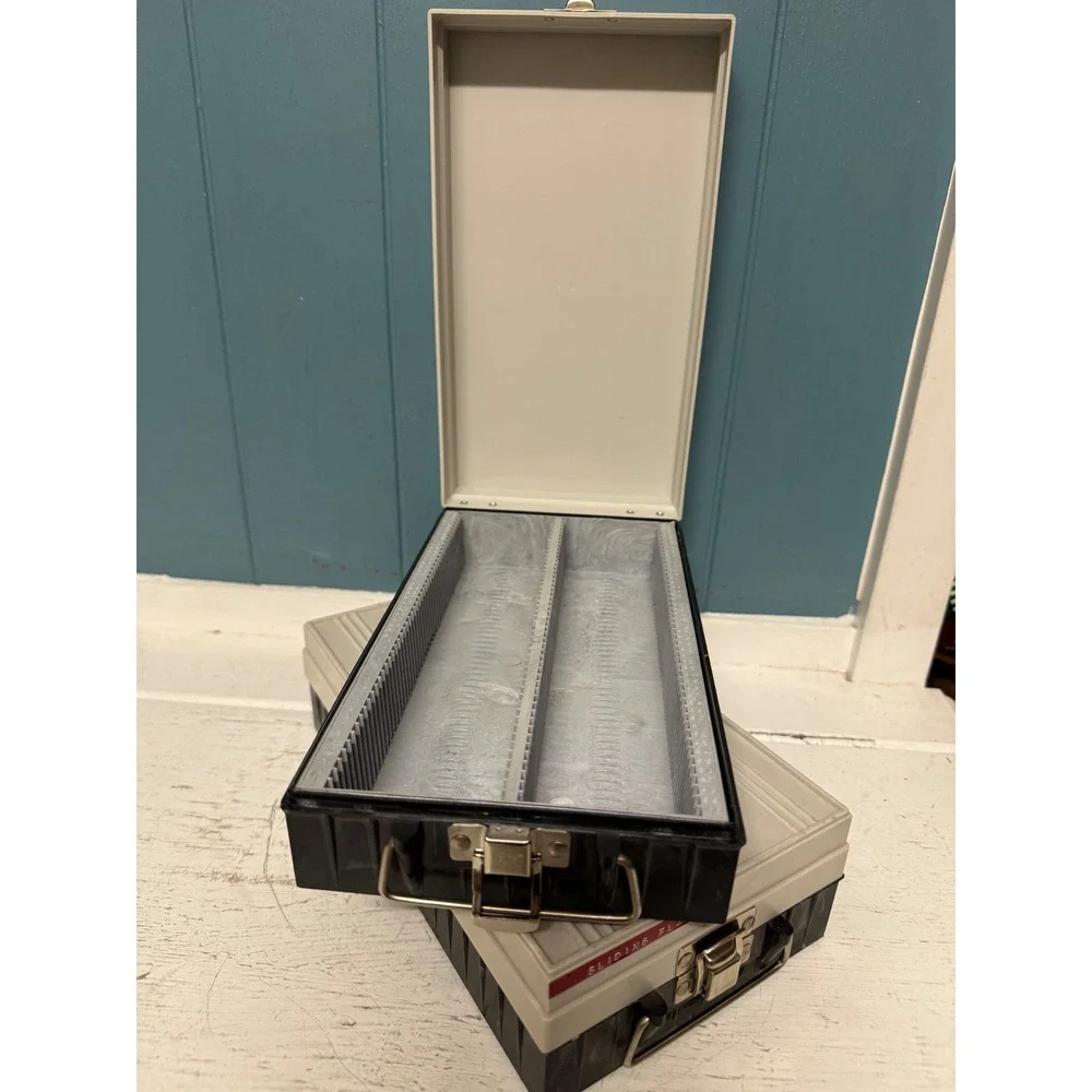 Vintage Agfa Slide Storage Cases Set of 2 Grey Black Plastic 35mm Photo Box